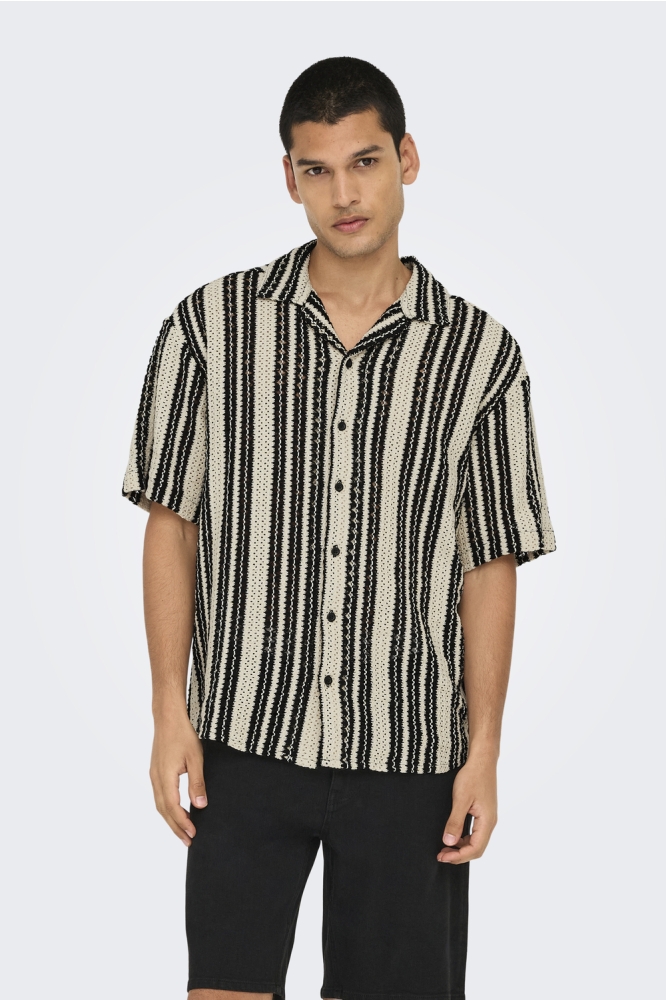 ONSDANI CROCHET SS SHIRT 22030511 CLOUD DANCER/BLACK
